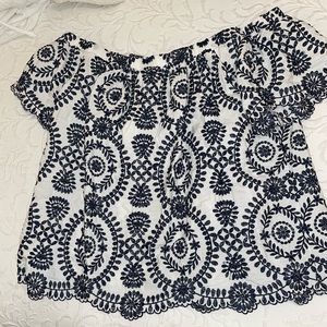 Navy Blue and White Off the Shoulder Top